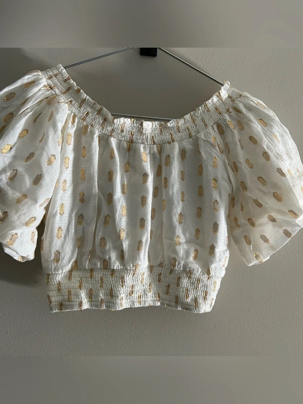 Poppy & Peonies White Crop Top with Gold Dot Trim - Picture 3 of 7